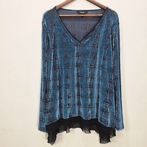 Simply Vera‎ Vera Wang Tunic Top 1X Plaid Velvet Burnout Long Sleeve Semi-Sheer